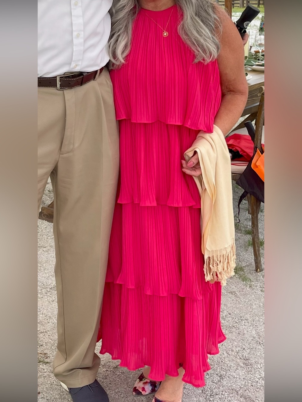 Zesica Bright Pink Pleated Tiered Halter Dress XL - Picture 1 of 6